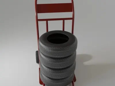 Wheel hand truck with tires 3D model
