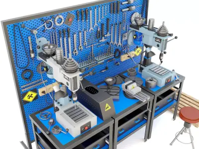 2M112 Drilling press and Industrial workbench garage tools 3D model