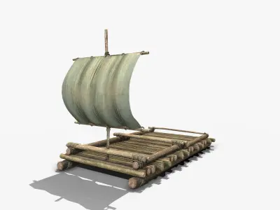 Wooden Raft 3 Low-poly 3D model
