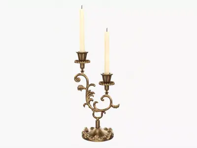 Candlestick with candles antique 01 3D model