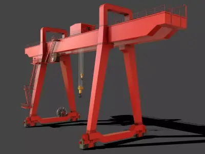PBR Double Girder Gantry Crane V1 - Red Low-poly 3D model