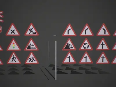 Modular Warning Street Signs 01 PBR Game ready Low-poly 3D model