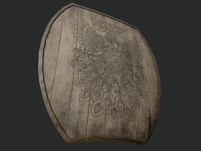 Slavic hybrid shield-painted black pheasant symbol Low-poly 3D model