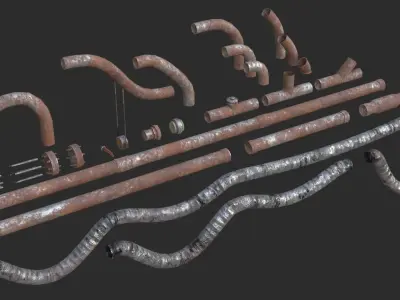 Modular Pipes - Rusted Low-poly 3D model