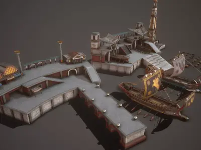 Seaport and Ship Pack Low-poly 3D model