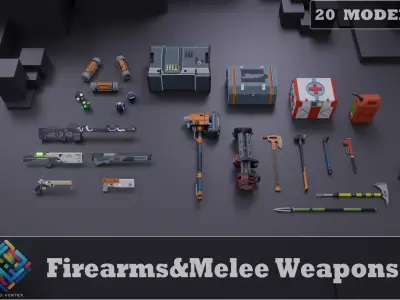 Firearms-Guns-Melee Weapons  low poly Low-poly 3D model