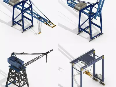 Collection of Cargo Port Harbor Cranes  Low-poly 3D model