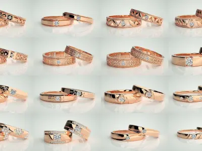 156  Couple Band Ring 3dm stl render detail Part-3 3D Model Pack