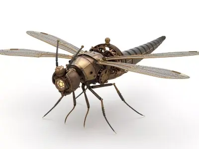 Intricate Steampunk Flying Dragonfly Vehicle 3D Model Low-poly 3D model