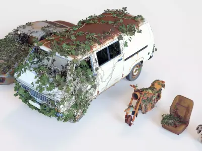 Old Abandoned Rusty Cars Overgrown Post-Apocalyptic Vehicle Pack Free low-poly 3D model