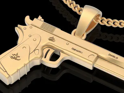 Gun Colt Hitman pendant silver gold jewelry 3D printable model 3D print model