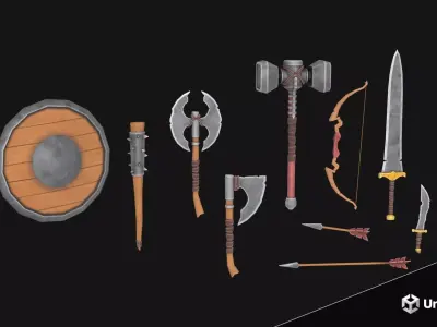Stylized Medieval Weapons and Shields Bundle Pack Low-poly 3D model