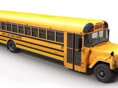 80s generic american yellow school bus Low-poly 3D model