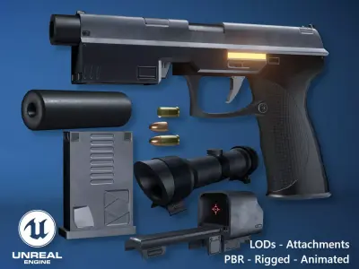 Futuristic Handgun Low-poly 3D model