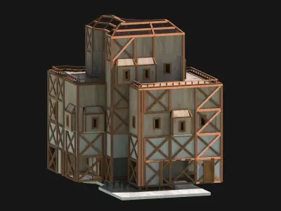 Medieval Low Poly Building  Castle Wooden Village Stone House 23 Low-poly 3D model