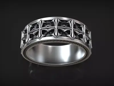 Medieval Ornate Gothic Masswerk Cross Pattern Band 3D print model