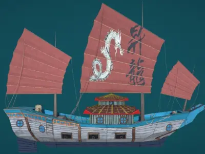 Old Asian Sea Ship Low-poly 3D model