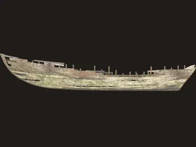 Destroyed wooden boat Low-poly 3D model