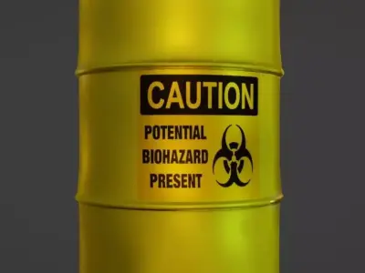 Yellow Barrel labeled biohazard highpoly and lowpoly Low-poly 3D model