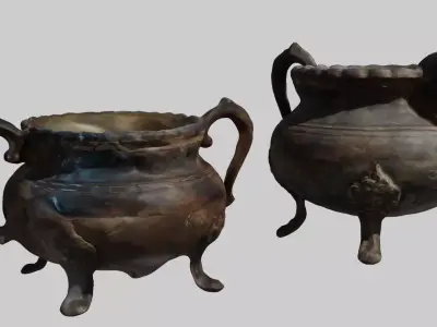 2 Rusty silverware pots  3D model