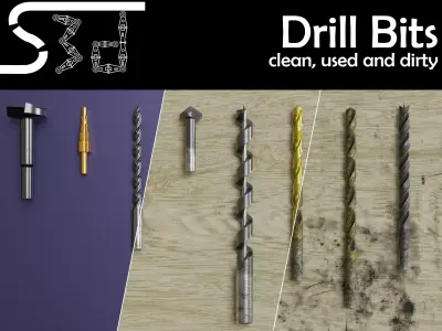 Drill Bits clean used dirty Low-poly 3D model