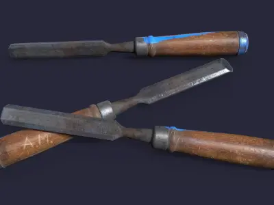 Chisel three woodworking tools Low-poly 3D model