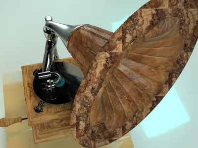 Antique Wood Gramophone 3D model