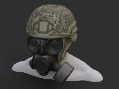 Military helmet and Gas mask 3D model