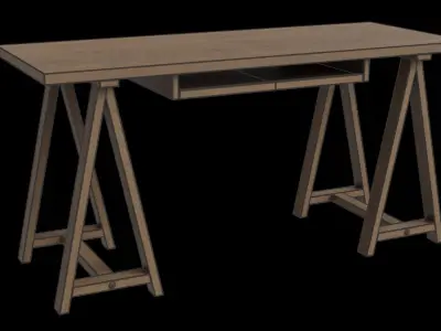 Simple Home Wooden Brown Desk Low-poly 3D model