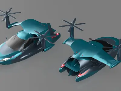 Concept Hover Car in Turquoise Color in Flying 3D model