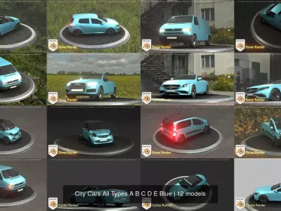 City Cars All Types A B C D E Blue 3D Model Pack purchase