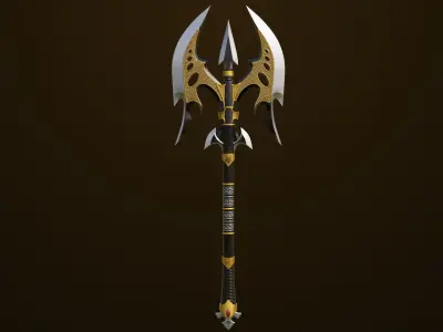  Battle Axe 01 Golden All PBR Unity UE Textures Included Low-poly 3D model