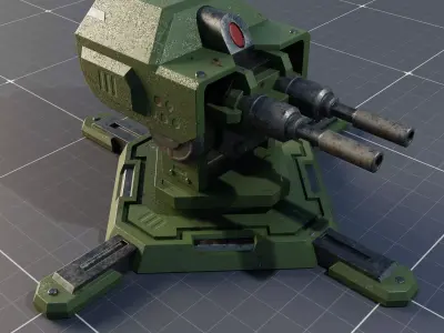 Free Sci-fi Game-Ready Turret Model - Low Poly Asset for Games Free low-poly 3D model