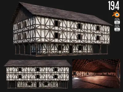 4 Old Medieval Building Pack 4K Textures GameReady 193 to 196 Low-poly 3D model