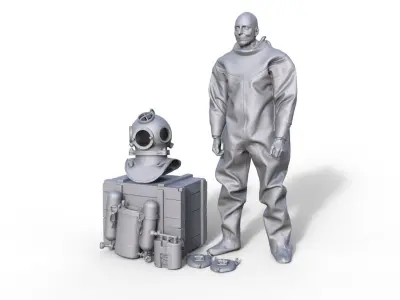 historical helmet diver Helmtaucher Taucher Schiffsmodell 3D print model