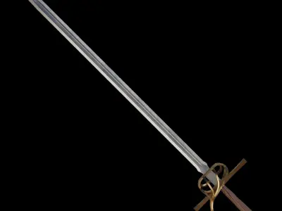 Rapier gold sword with cross Free low-poly 3D model