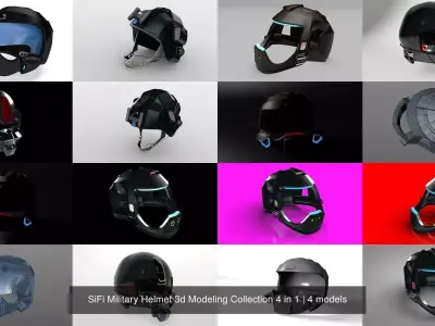 SiFi Military Helmet 3d Modeling Collection 4 in 1 3D Model Pack