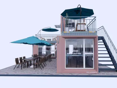 Modern Container Coffee Shop 3D Model Rooftop Terrace 3D model