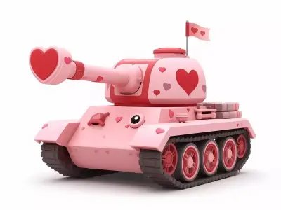 Stylized Valentine Battle Tank 3D Model Low-poly 3D model