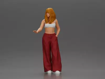 Chola style woman white top red baggy pants posing 3D print model