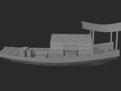 Wooden Boat Stylized Fishing Boat Game Ready Low-poly 3D model