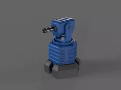 PBR Turret Gun 03 Blue Low-poly 3D model