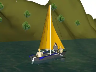 Insta-boat two people on sailboat in water 3D model