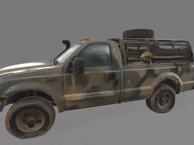 Abandoned Military Utility Pickup Low-poly 3D model
