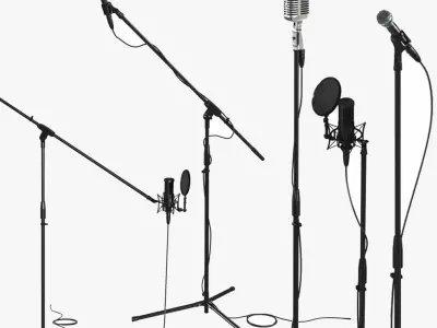 Microphone Collection with Stand 3D model