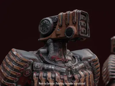 Bloody horror robot with ribbed armor plates Low-poly 3D model