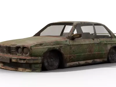 Abandoned Car 01 - Post-Apocalyptic Rusted Sedan Low-poly 3D model