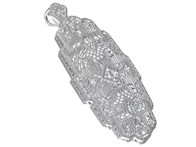 Antique Art Deco Style Filigree Diamond Pendant 3D print model