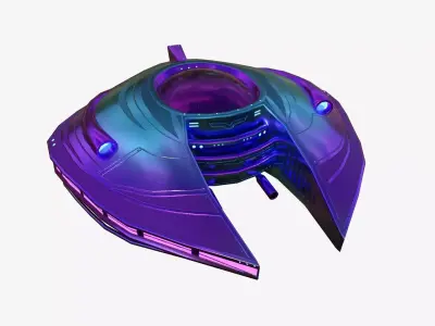 Alien Spaceship UFO D04 Purple Blue - Sci Fi Spacecraft Design Low-poly 3D model