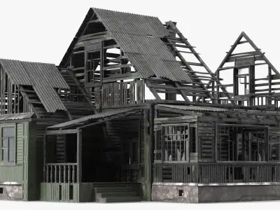 Burnt Wooden Down House Green 3D model